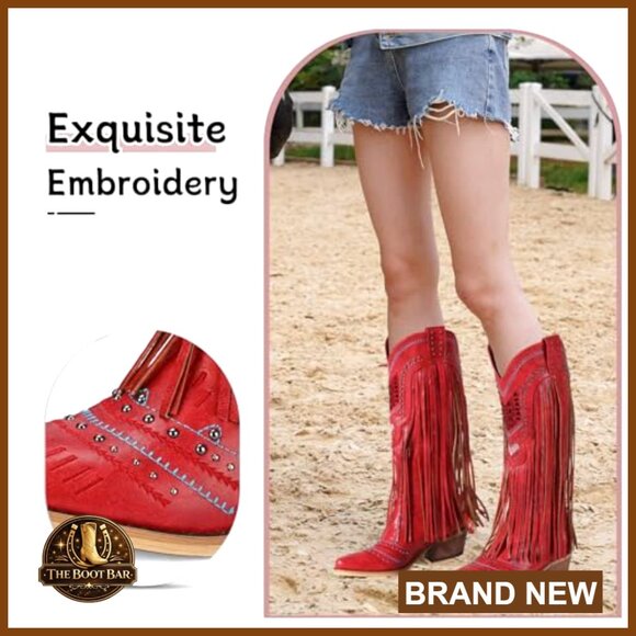 PU Leather Western Knee-High Boots with Chunky Heel and Pointed Toe - Picture 6 of 7